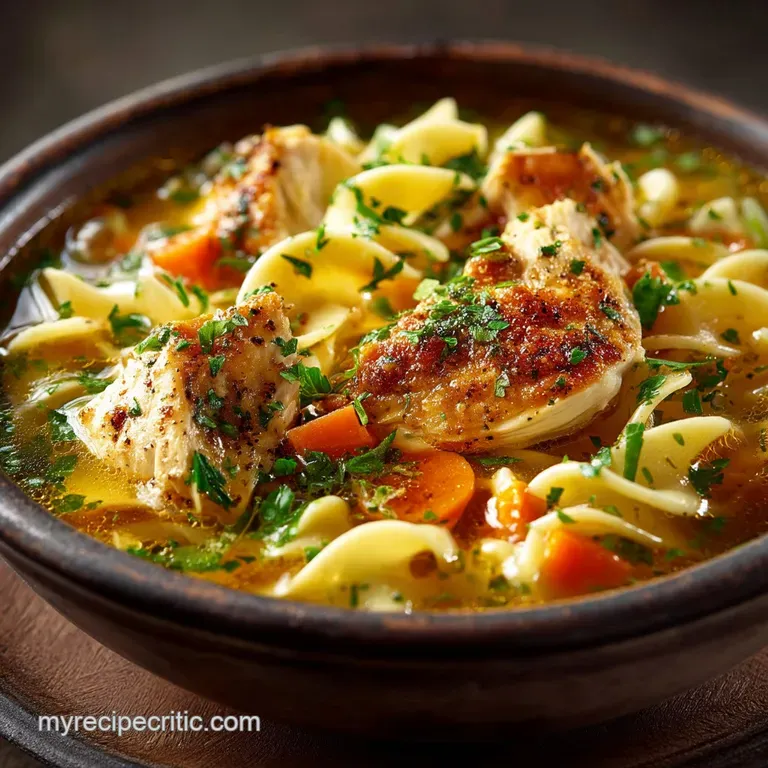 The Gaffers Proper Comfort Classic Chicken Noodle Soup with Egg Noodles presentation