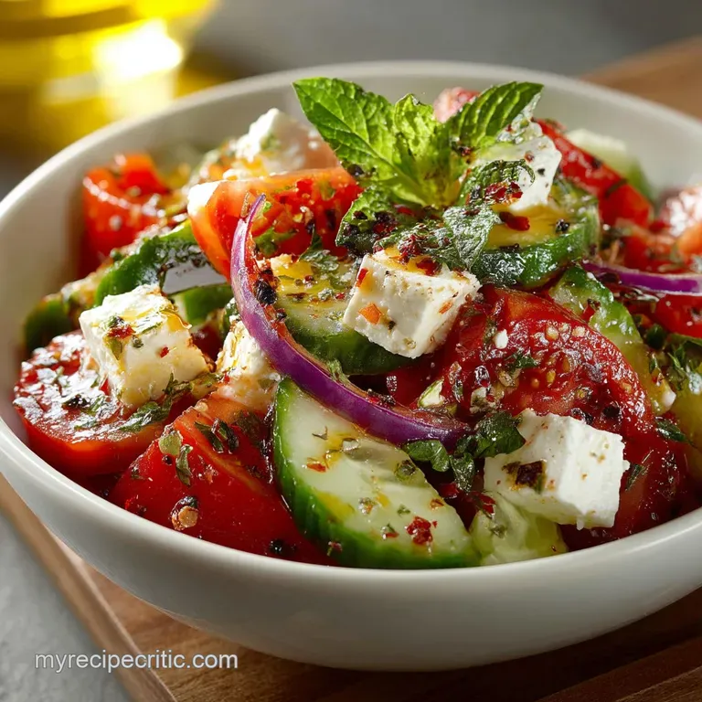 Sundrenched Horiatiki the Classic Greek Cucumber Tomato and Feta Salad presentation