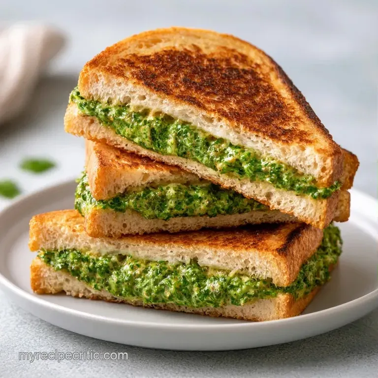 Neatly sliced toasted triangles with a vivid green spread and thin vegetable layers on a modern ceramic plate.