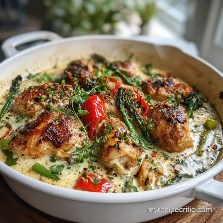 A portion of creamy coconut chicken served over rice. Lime wedges and herbs offer a zesty, fresh garnish.