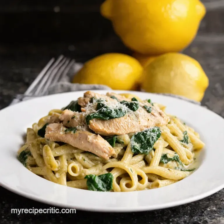 Creamy Lemon Chicken and Spinach Pasta presentation