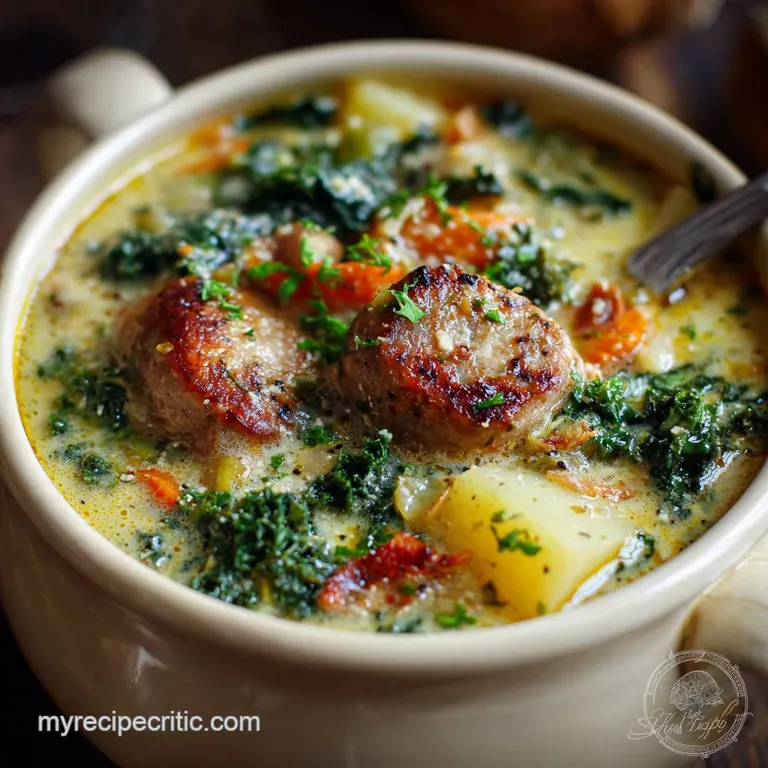 A Comforting Hug in a Bowl Rich Creamy Sausage Potato and Kale Soup presentation