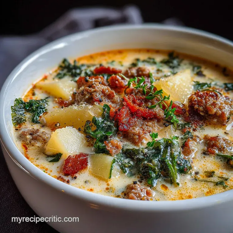 Creamy Sausage Potato and Kale Zuppa Toscana presentation