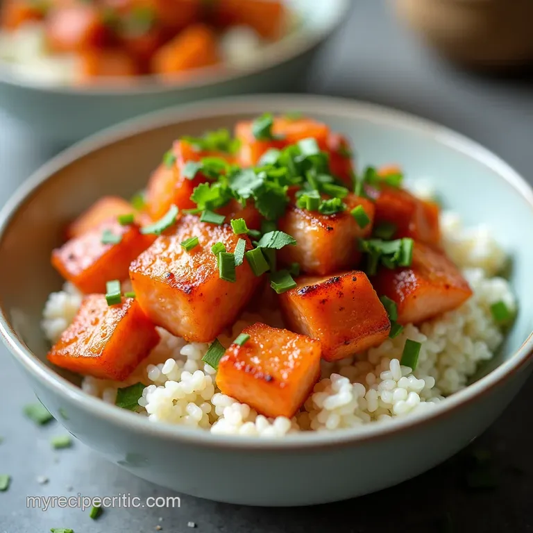 Firecracker Salmon Bites Bowls with Creamy Coconut Rice and Tangy Slaw