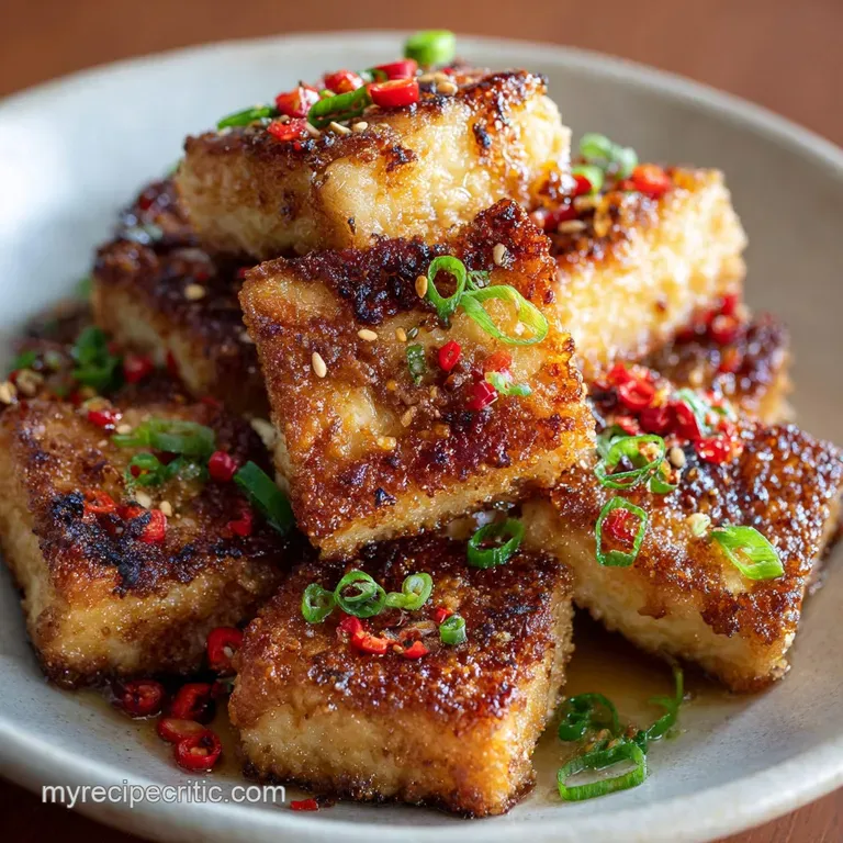 Fried Tofu Perfectly Golden Crispy Bites with Soyginger Sauce presentation