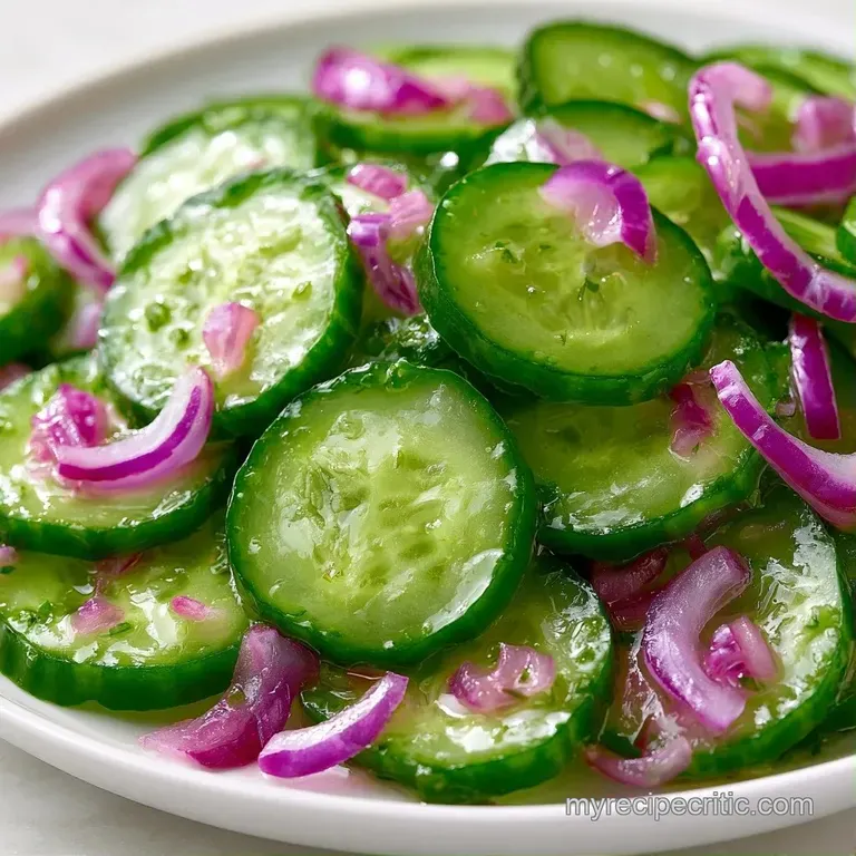 Vibrant green cucumber rounds and slivers of purple onion served in a white ceramic bowl with fresh dill garnish.
