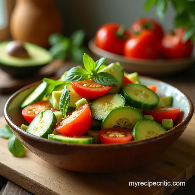 Cucumber Tomato Avocado Salad with Lemonherb Vinaigrette Summer in a Bowl presentation