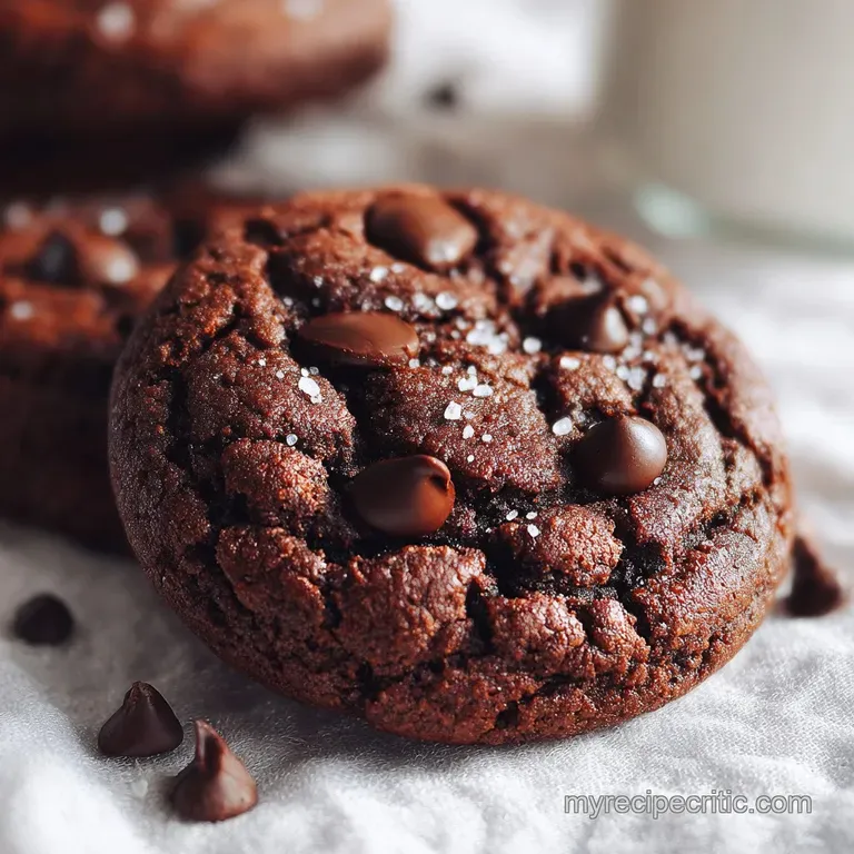 Stack of warm, dark chocolate cookies artfully arranged on a rustic wooden board, invitingly showcasing their soft centers...
