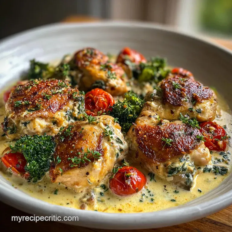 Plated chicken with a golden crust, creamy sauce pooling at the base. Parsley garnish adds a fresh, vibrant pop of green c...
