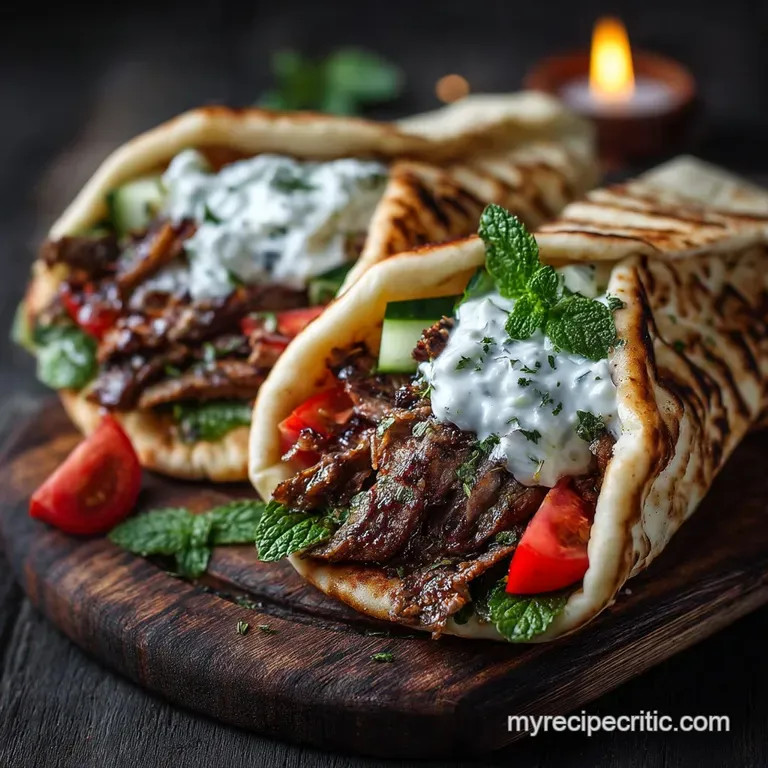 Authenticstyle Homemade Gyros with Tangy Tzatziki Warm Pita presentation
