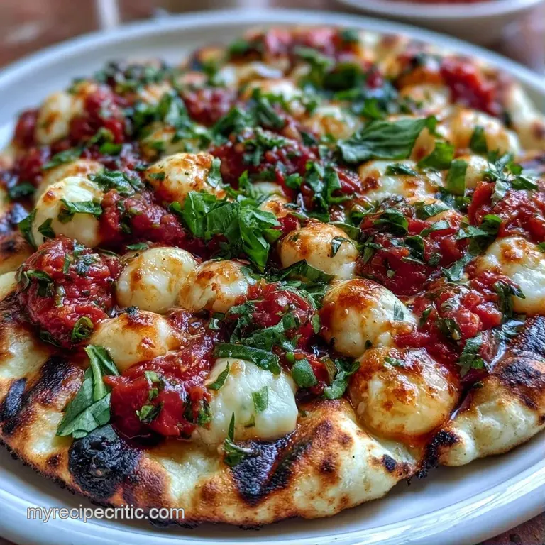 Freshly baked flatbread slices on a rustic board, topped with gooey white cheese and bright red tomato sauce.