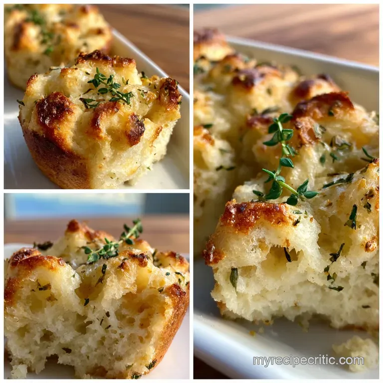 Focaccia muffin halves with vibrant herbs, hinting at a crispy crust and soft inside, plated on a white surface.