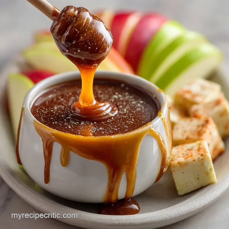 The Chefs Foolproof Salted Caramel Dip Liquid Gold for Apple Slices presentation