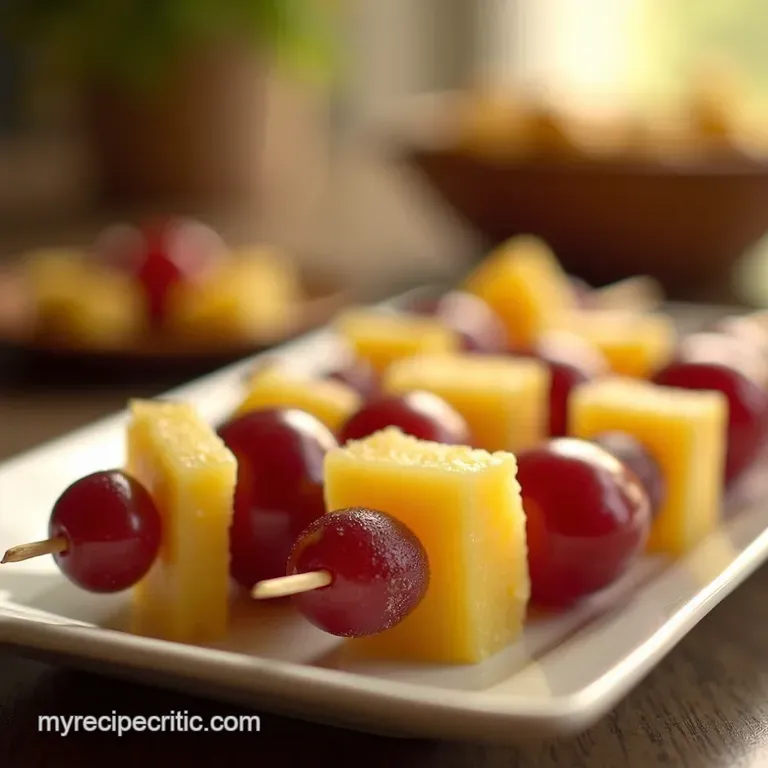 Frozen Grape Pineapple Chunk Skewers with Coconutlime Drizzle presentation