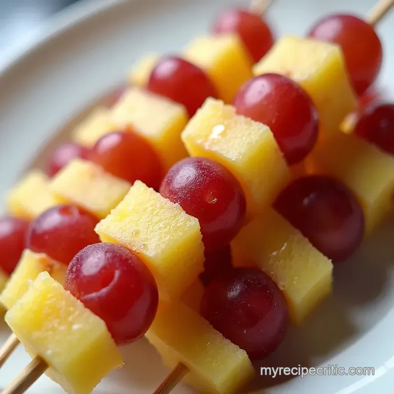 Frozen Grape Pineapple Chunk Skewers with CoconutLime Drizzle