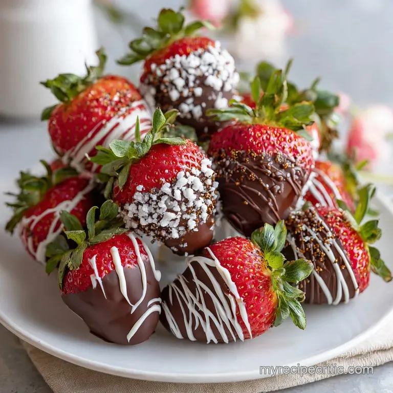 Elegant tower of plump, chocolate-dipped strawberries, showcasing glossy coatings and juicy red tips.