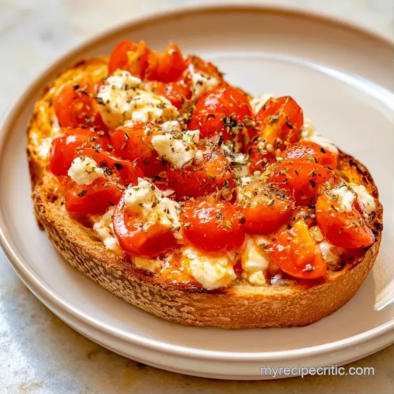 Toasted bread filled with juicy red tomatoes and crumbly white feta, served alongside a crisp green salad
