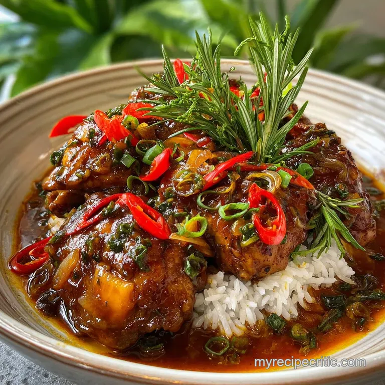 Glossy, shredded chicken piled high, glistening with sweet and savory sauce. Garnish of bright green scallions adds a fres...