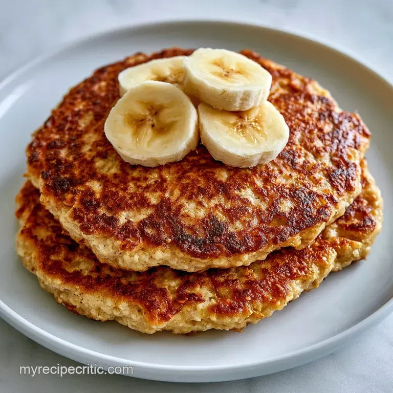 Fluffy golden rounds stacked high on a ceramic plate, garnished with fresh banana coins and a dusting of cinnamon.