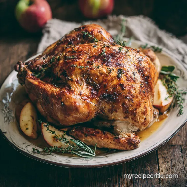 Slices of moist, white turkey meat arranged artfully on a plate, garnished with herbs. Gravy cascades from a serving pitcher.