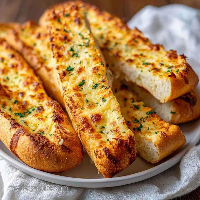 Warm, gooey cheese breadsticks artfully arranged on a rustic wooden board, garnished with fresh parsley.
