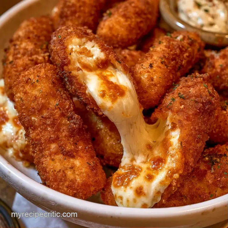 Crispy fried cheese sticks arranged neatly on a white platter with a small bowl of red sauce and fresh parsley.