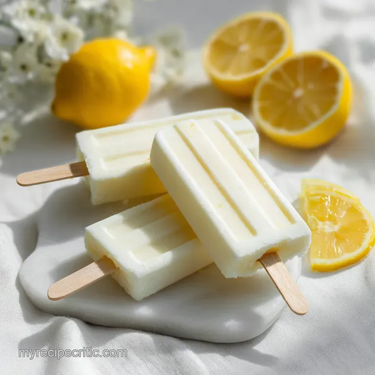 Elegant honey lemon popsicle dripping condensation, subtly lit, hinting at a cool, sweet, and tangy citrus burst on a summ...