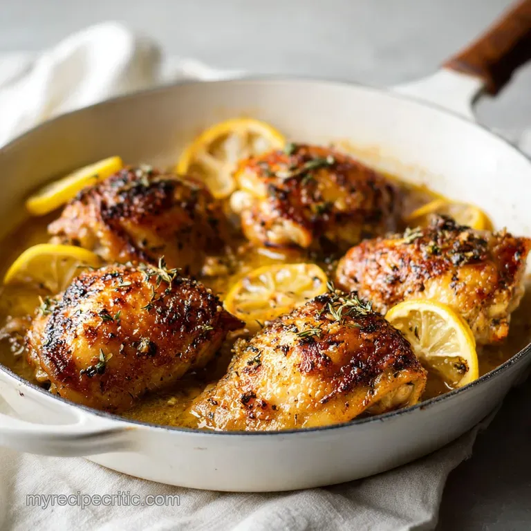 Slices of tender roasted chicken with vibrant herbs, artfully arranged on a rustic white plate with lemon wedges.