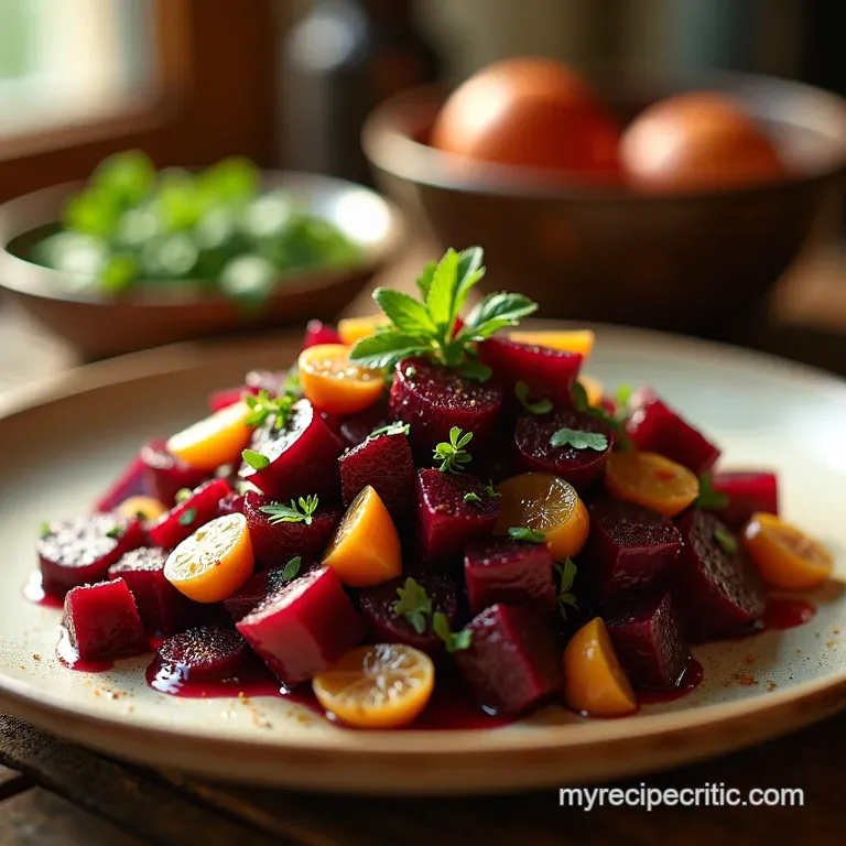 Jeweltoned Roasted Beet Salad with Honeylemon Vinaigrette presentation