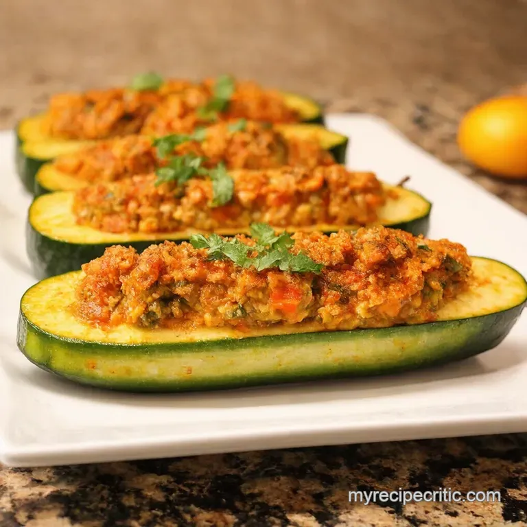 Mediterranean Stuffed Zucchini Boats with Herby Crumbs presentation