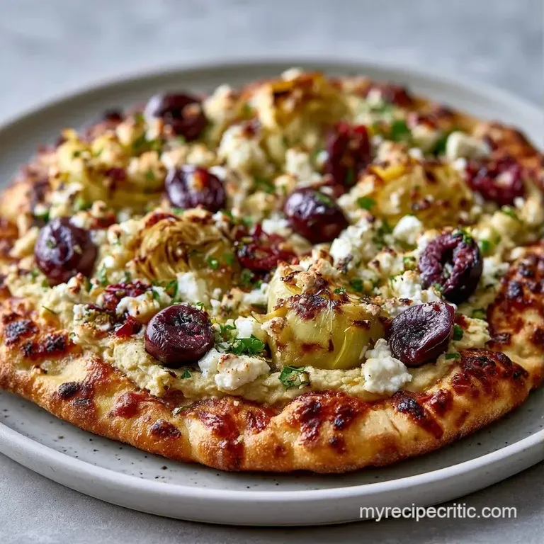 Slices of toasted flatbread with vibrant roasted vegetables and fresh herbs on a minimalist white ceramic plate.
