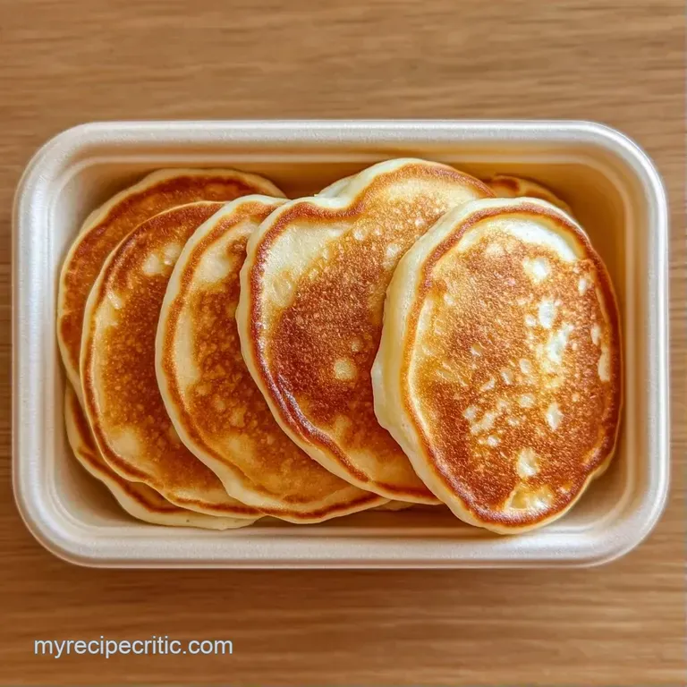Neatly arranged fluffy golden pancakes paired with sliced strawberries and blueberries in a compartmentalized box.