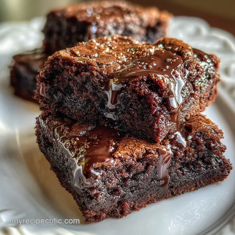 Elegant brownie slice on a white plate; rich chocolate contrasting with bright green mint and a dusting of cocoa.