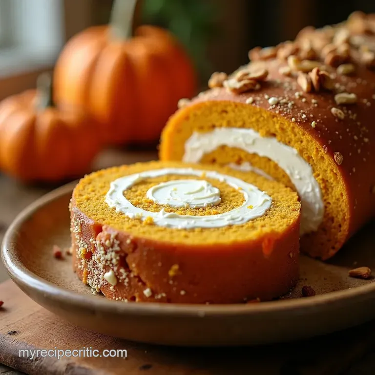 Autumns Embrace The Perfectly Moist Pumpkin Roll with Brown Butter Spiced Cream Cheese presentation