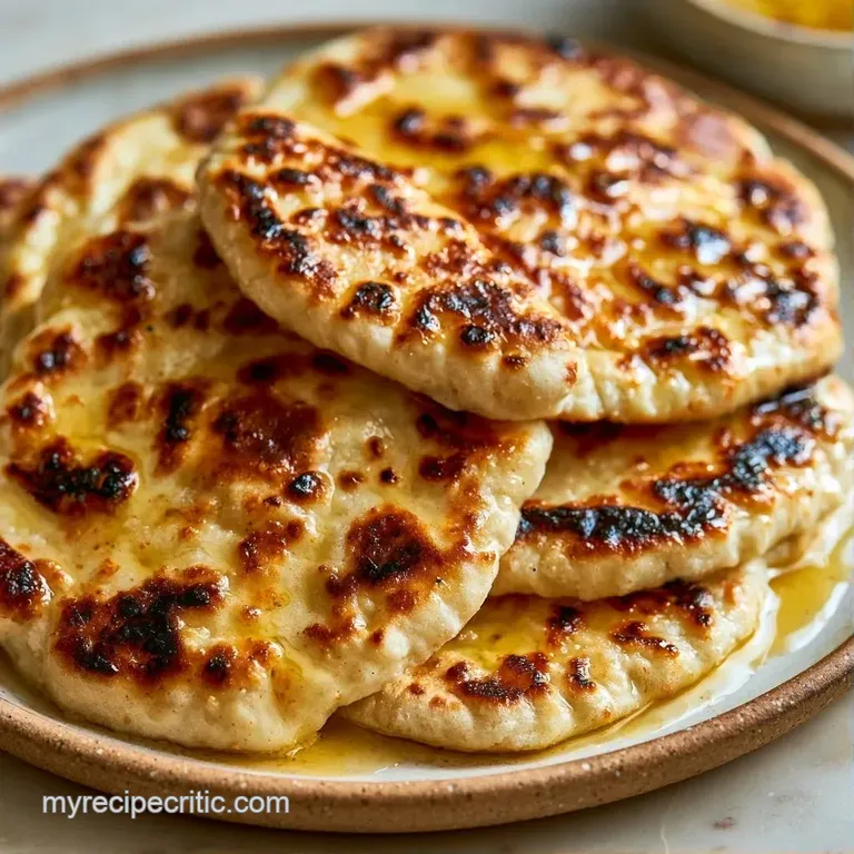 Piled soft flatbreads on a wooden platter, drizzled with melted butter and sprinkled with fresh green herbs.