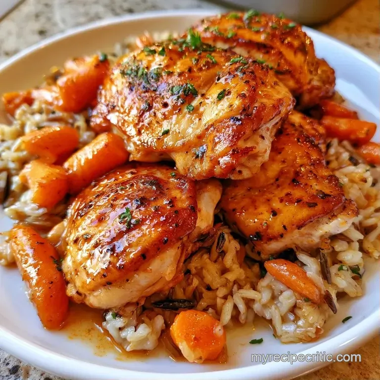Saut&eacute;ed chicken and dark wild rice piled high in a white ceramic bowl, topped with fresh sprigs of green parsley.
