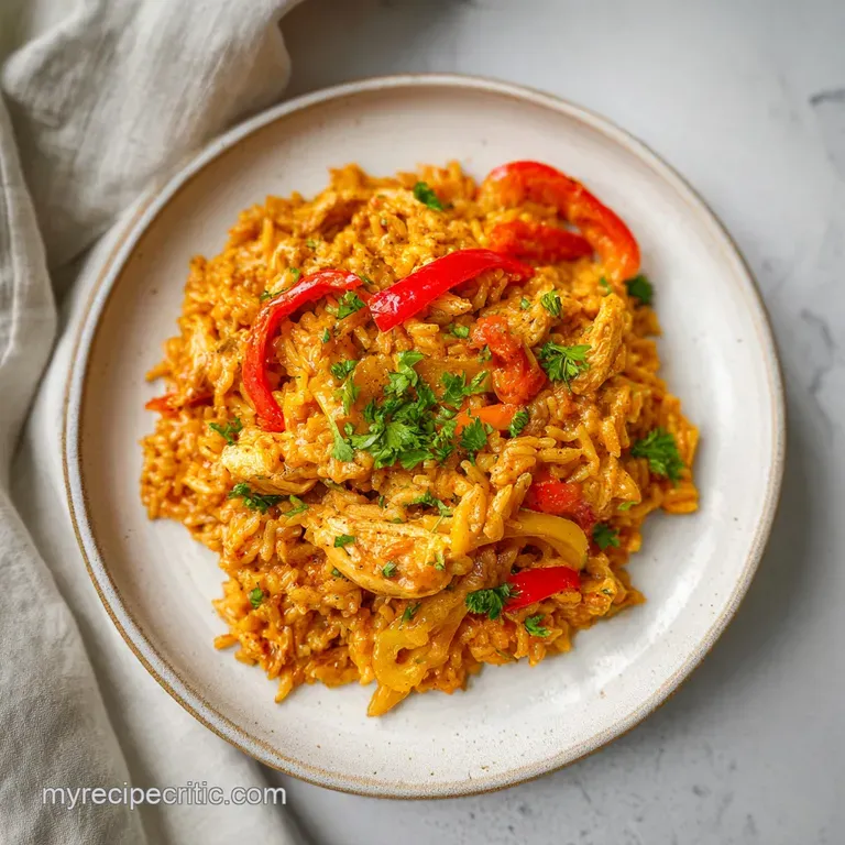 Easy One Pot Queso Chicken and Rice with Bell Peppers