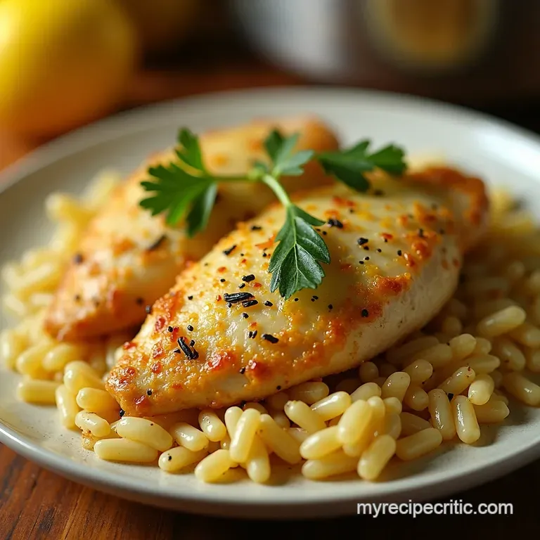 Onepot Lemon Garlic Orzo Chicken Sunshine on a Plate presentation