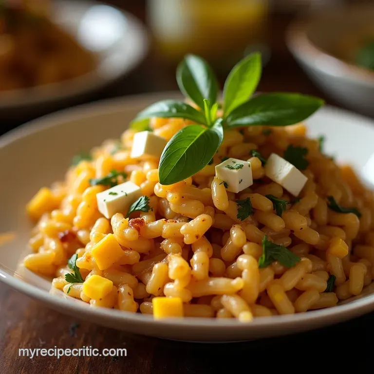 Smoked Paprika Feta Orzo Salad with Charred Corn presentation