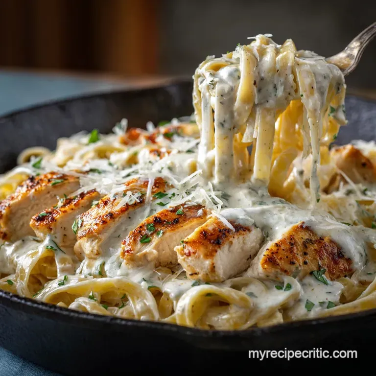 Proper Creamy Chicken Alfredo with Panseared Perfection presentation