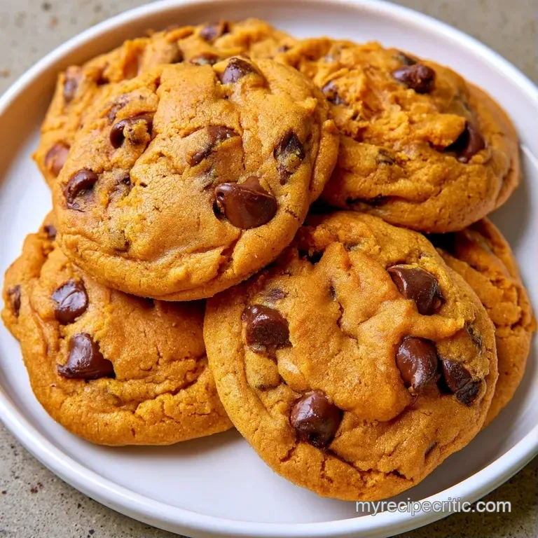 A neat stack of soft orange-tinted treats with melty chocolate chips resting on a white ceramic dessert plate.