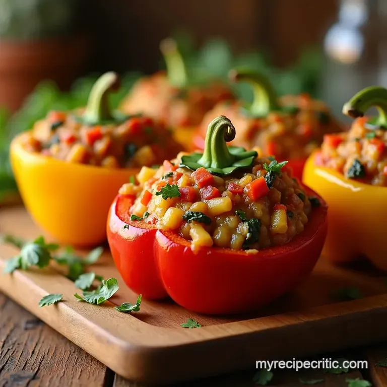 Rainbow Veggie Quinoa Stuffed Peppers Mediterranean Style presentation