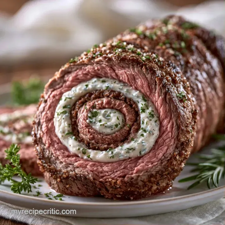 Elegant arrangement of savory meat spirals on a slate board, garnished with sprigs of fresh green parsley.