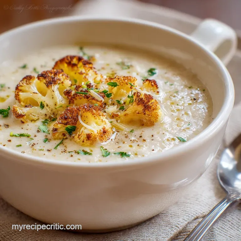 Roasted Cauliflower Soup with White Cheddar and Crispy Herb Oil