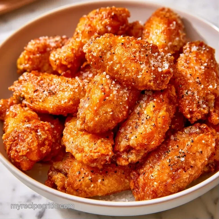 Pile of golden-brown fried wings on a slate platter, topped with fresh scallions and a side of dipping sauce.