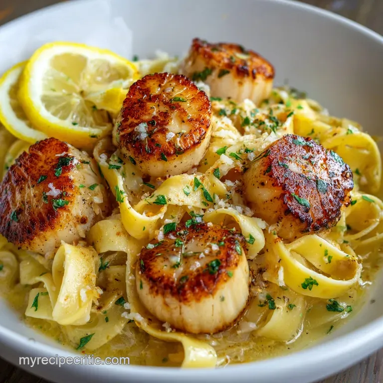 Scallops Pasta with Lemon-Garlic Butter Sauce (The Perfect Sear!) presentation