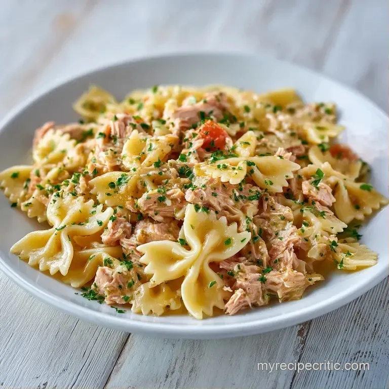 A white bowl filled with creamy pasta, colorful diced vegetables, and red chili flakes topped with fresh greenery.