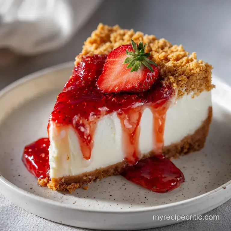 Elegant slice of strawberry cheesecake crunch. Layers of textures with graham cracker crust and glistening berries, ready ...