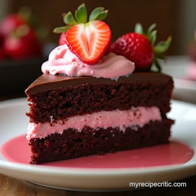 Velvet Berry Bliss Decadent Double Chocolate Cake with Fresh Strawberry Cream presentation