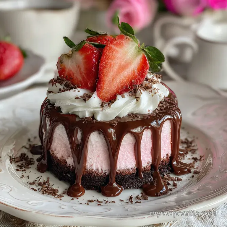 Steaming pink strawberry hot chocolate in a clear glass mug, topped with piped cream and bright red strawberry slices.